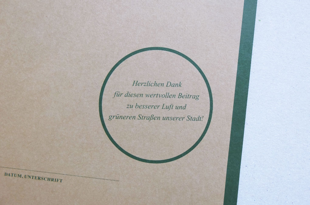 Initiative HOLY WOOD, Detail, deed design