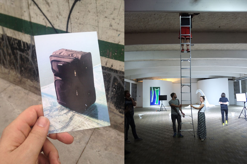 Postcodes, Left: Invitation/flyer, Right: Exhibition install documentation